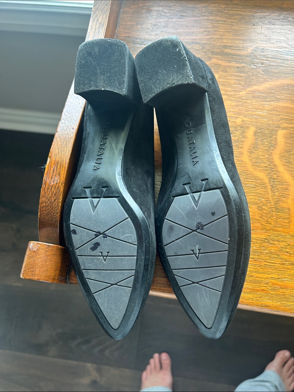 Aquatalia Black Suede Low Block Heel Pumps - Picture 5 of 6